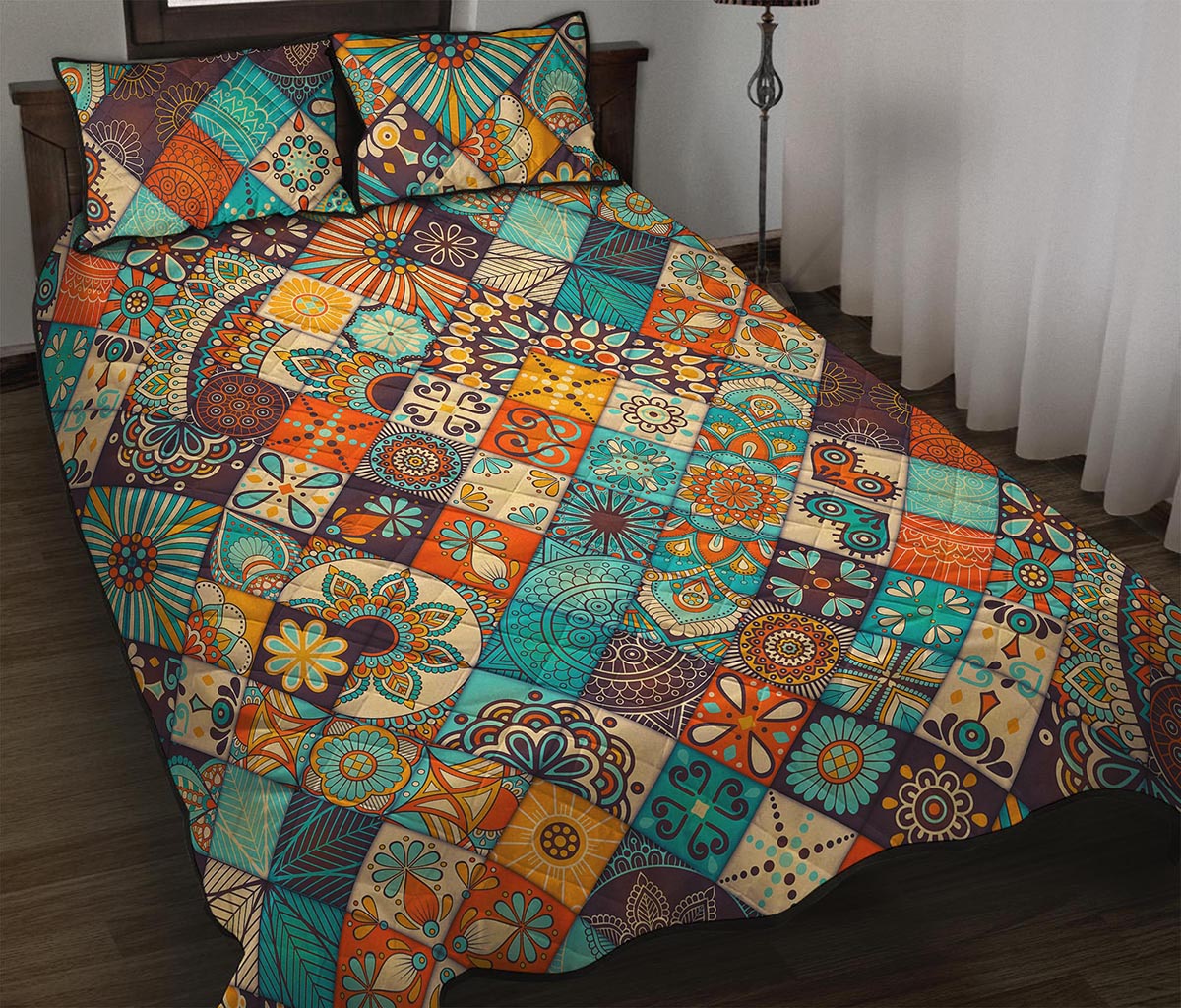 Vintage Mandala Bohemian Pattern Print Quilt Bed Set