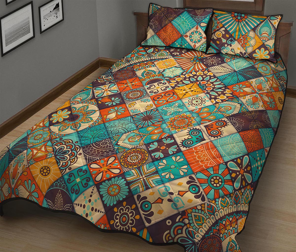 Vintage Mandala Bohemian Pattern Print Quilt Bed Set