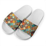 Vintage Mandala Bohemian Pattern Print White Slide Sandals