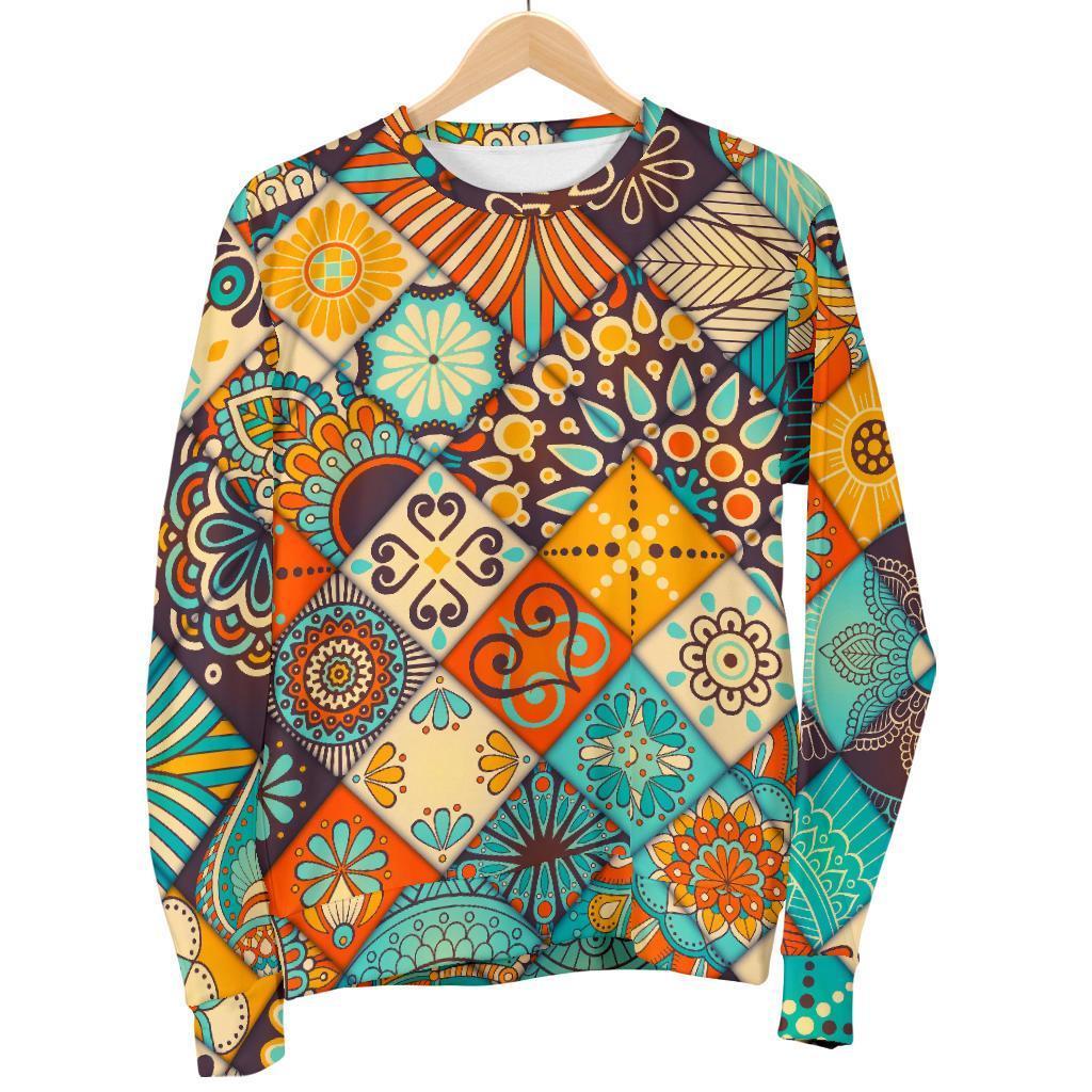 Vintage Mandala Bohemian Pattern Print Women's Crewneck Sweatshirt GearFrost
