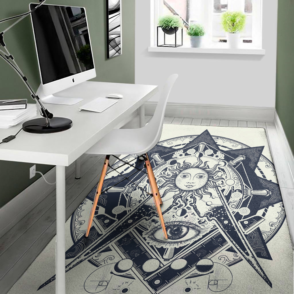 Vintage Masonic Freemasonry Print Area Rug