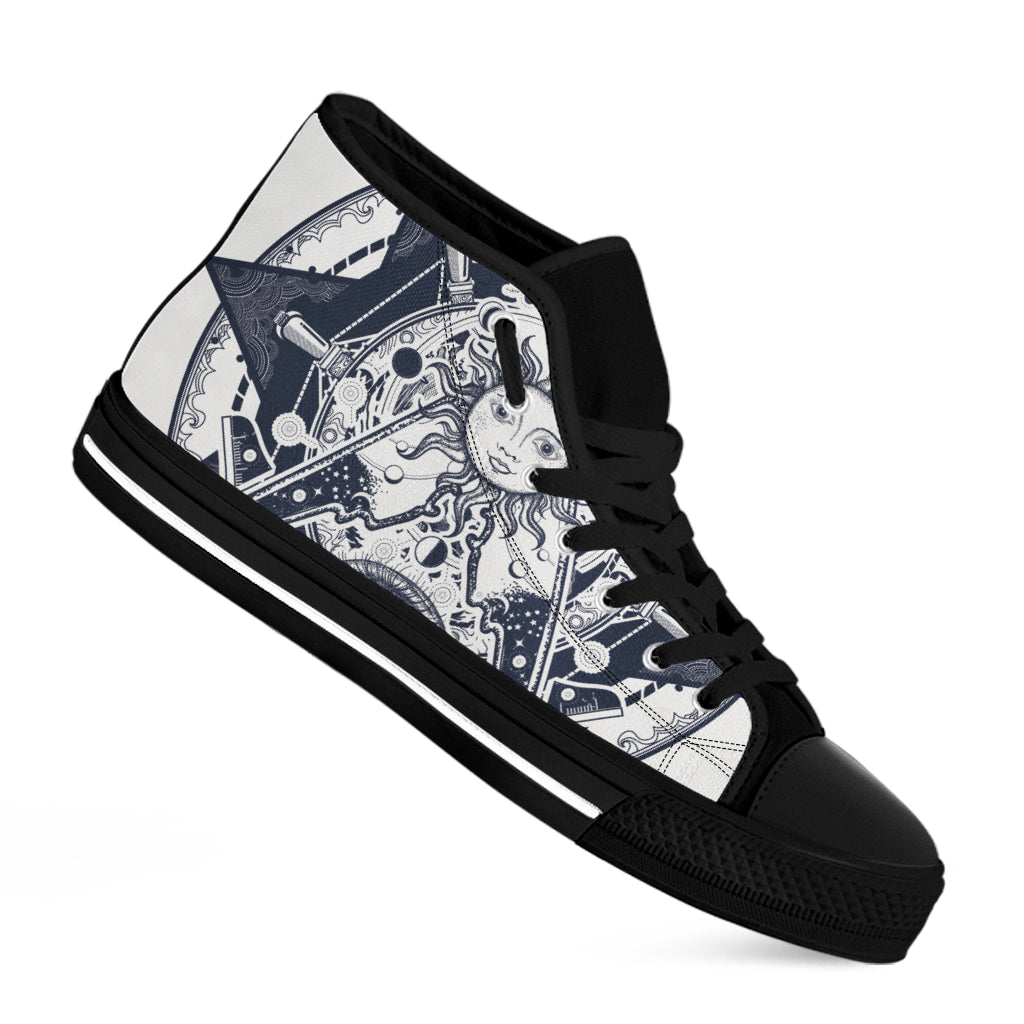 Vintage Masonic Freemasonry Print Black High Top Shoes