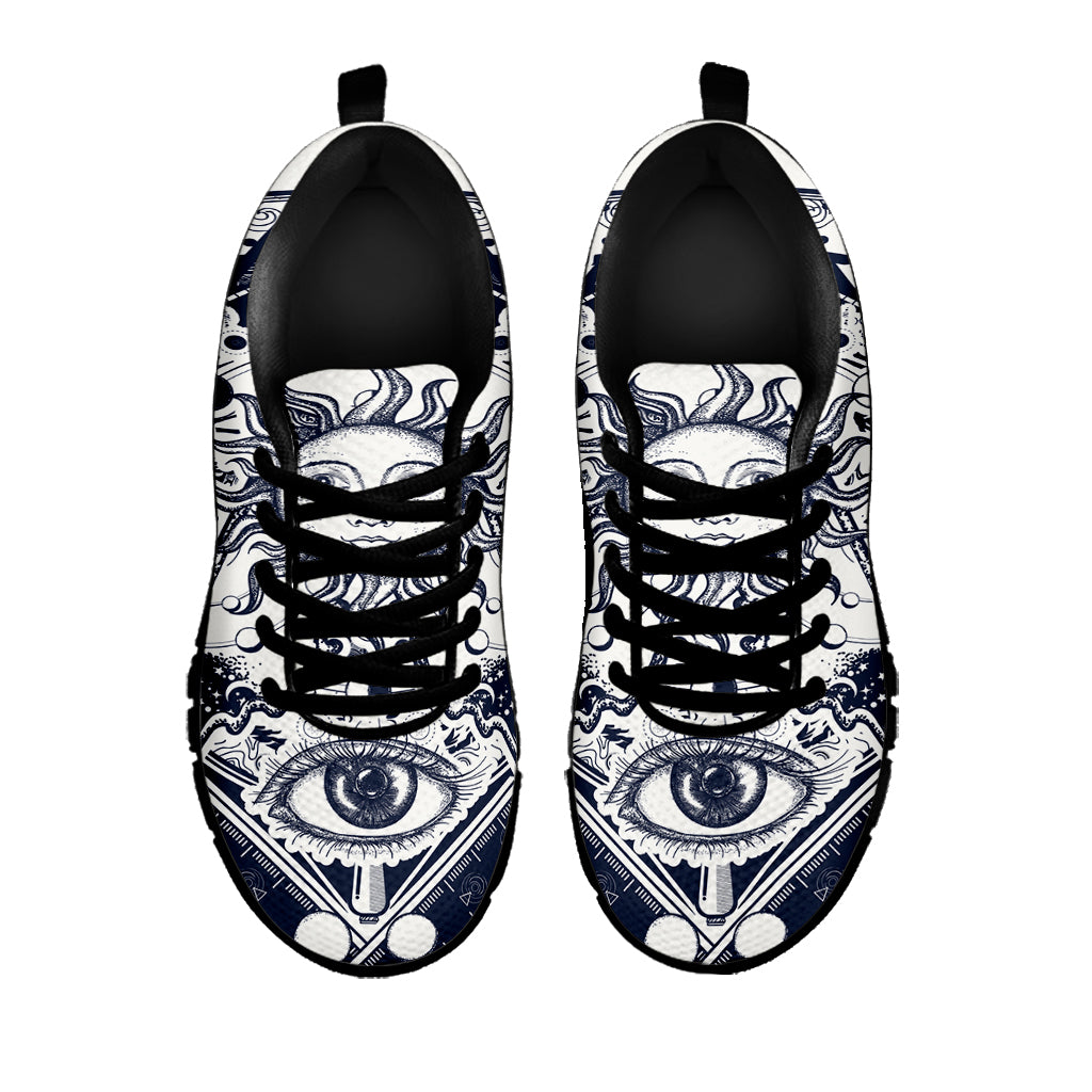 Vintage Masonic Freemasonry Print Black Sneakers