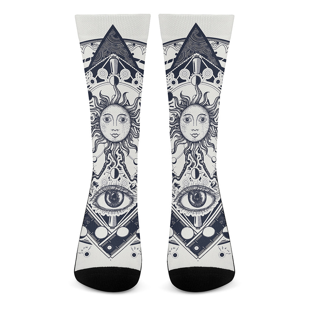 Vintage Masonic Freemasonry Print Crew Socks