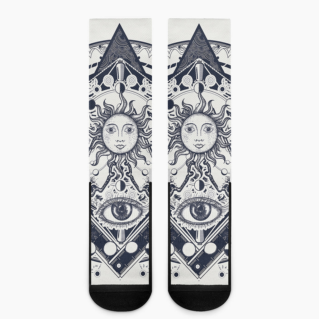 Vintage Masonic Freemasonry Print Crew Socks