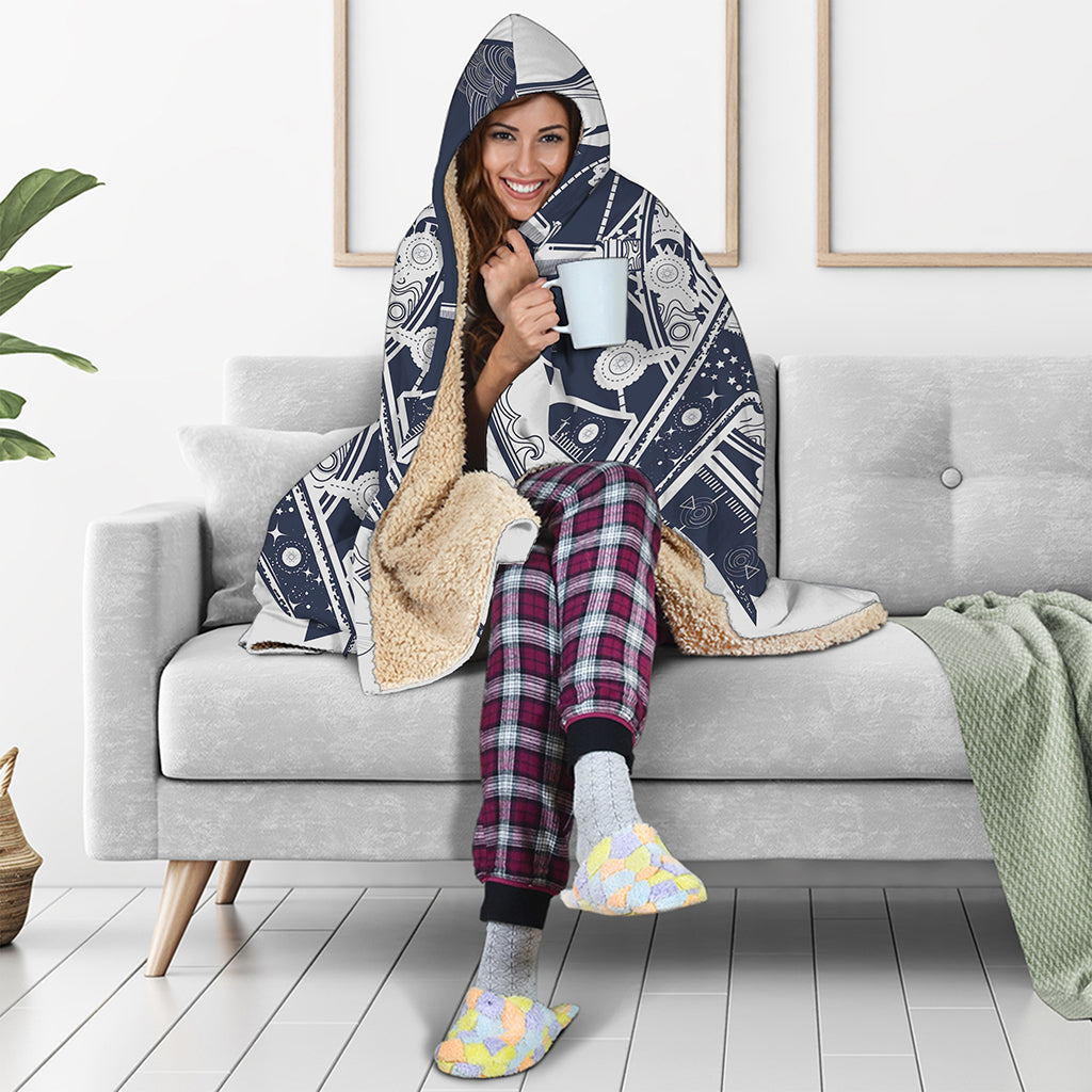 Vintage Masonic Freemasonry Print Hooded Blanket