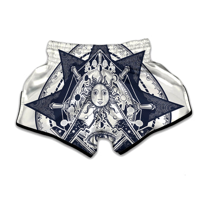 Vintage Masonic Freemasonry Print Muay Thai Boxing Shorts