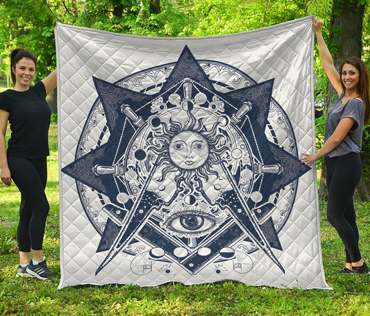 Vintage Masonic Freemasonry Print Quilt