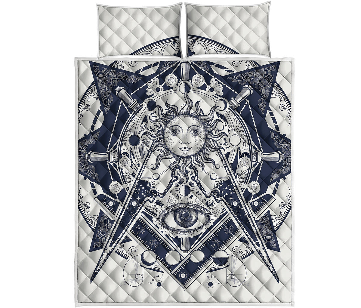 Vintage Masonic Freemasonry Print Quilt Bed Set