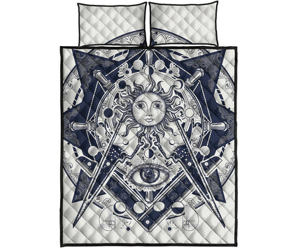 Vintage Masonic Freemasonry Print Quilt Bed Set
