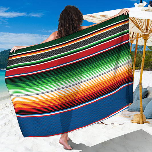 Vintage Mexican Blanket Pattern Print Beach Sarong Wrap