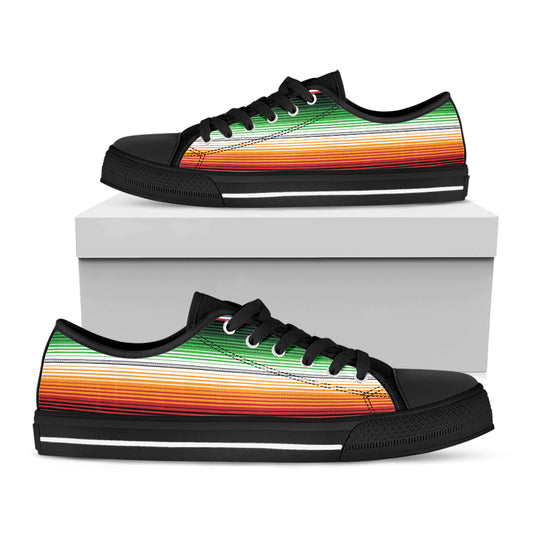 Vintage Mexican Blanket Pattern Print Black Low Top Shoes