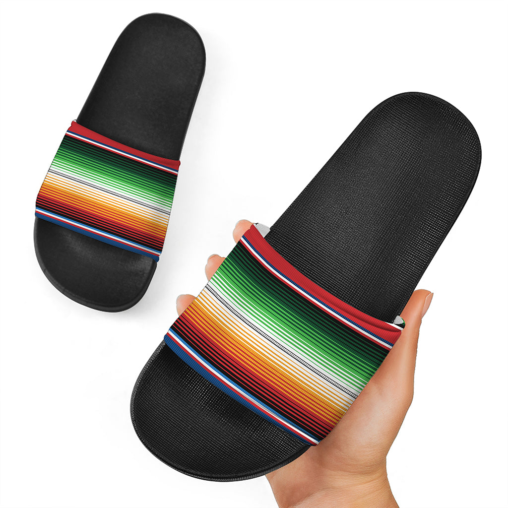 Vintage Mexican Blanket Pattern Print Black Slide Sandals
