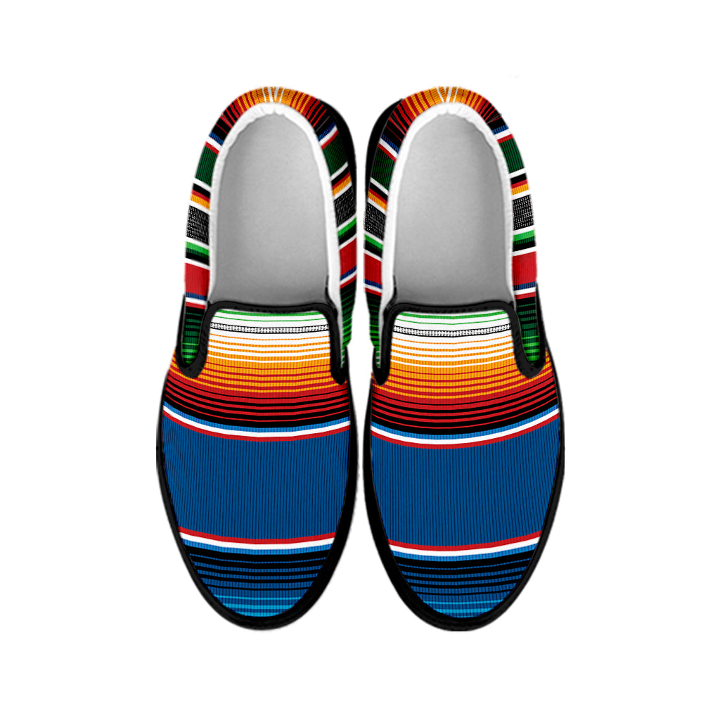 Vintage Mexican Blanket Pattern Print Black Slip On Shoes