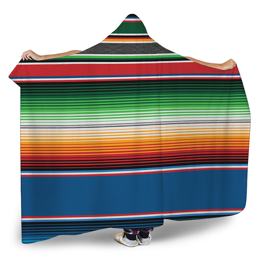 Vintage Mexican Blanket Pattern Print Hooded Blanket
