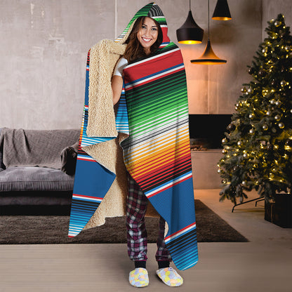 Vintage Mexican Blanket Pattern Print Hooded Blanket