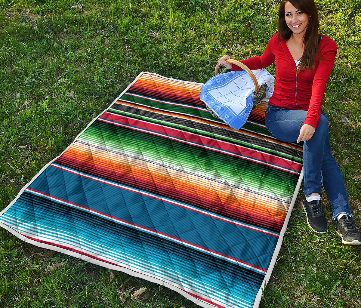 Vintage Mexican Blanket Pattern Print Quilt