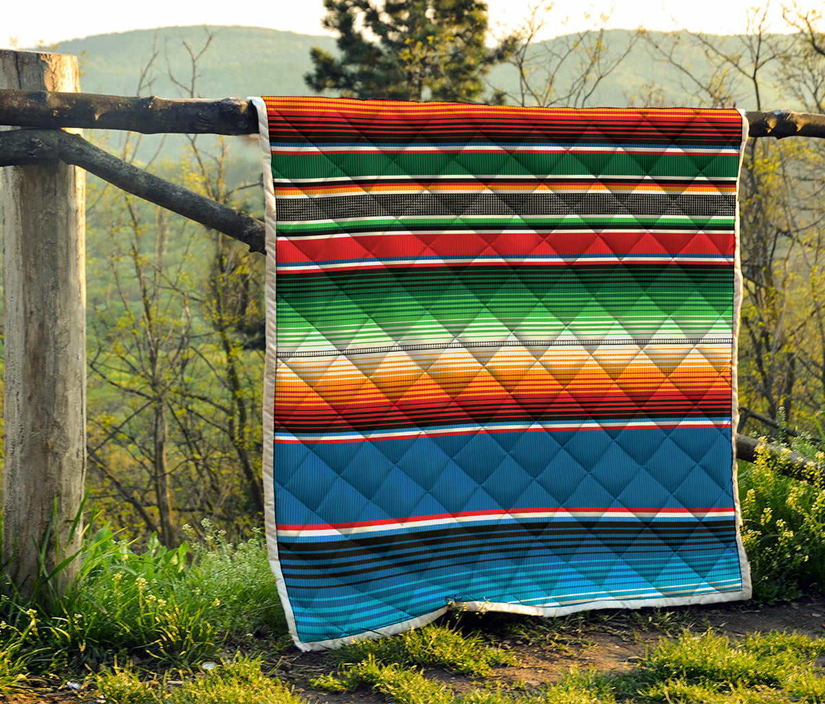 Vintage Mexican Blanket Pattern Print Quilt
