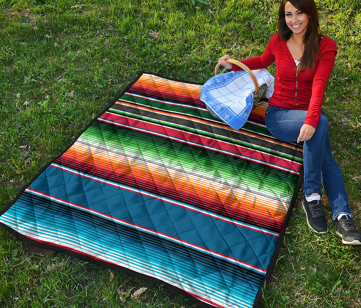 Vintage Mexican Blanket Pattern Print Quilt