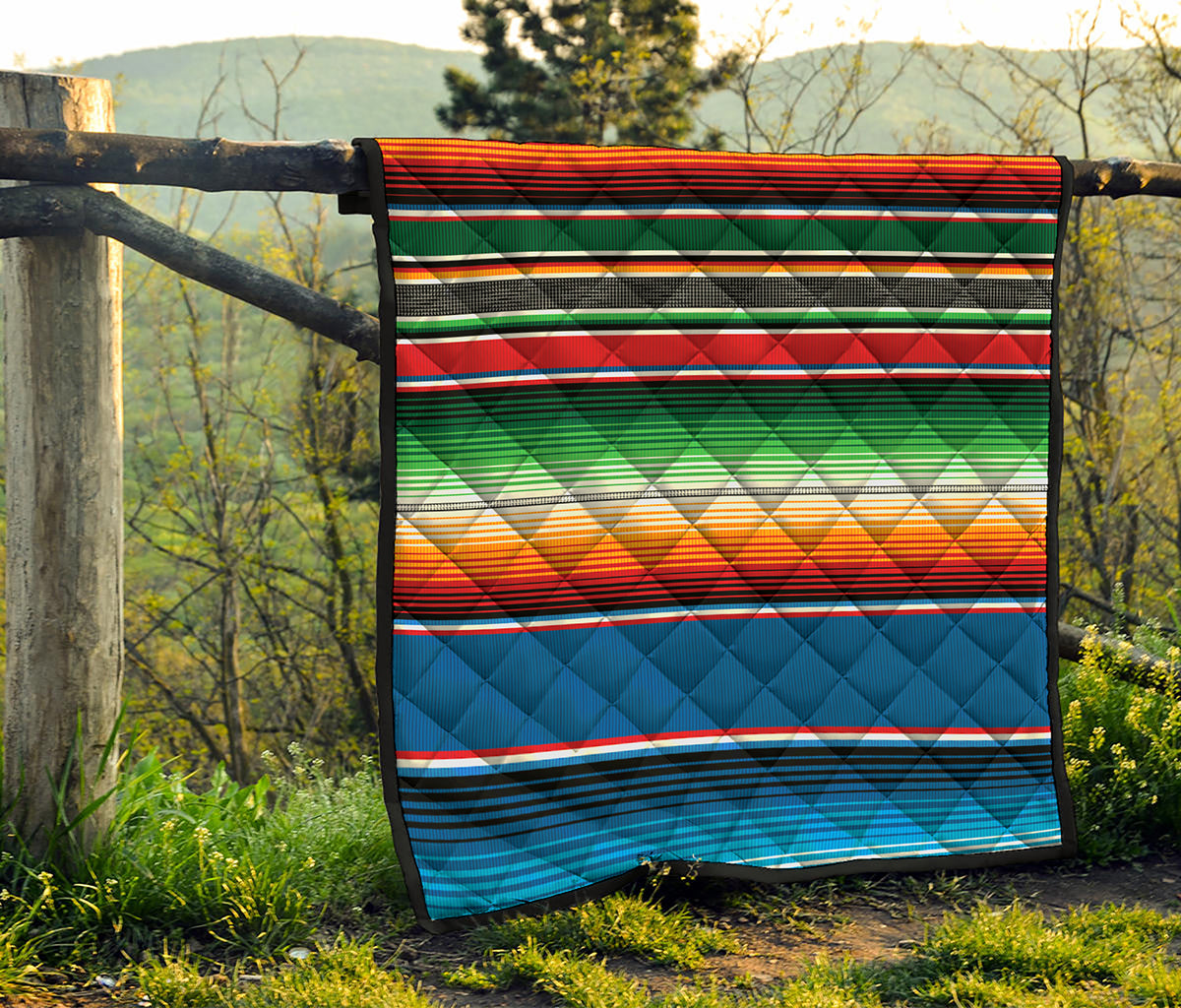 Vintage Mexican Blanket Pattern Print Quilt