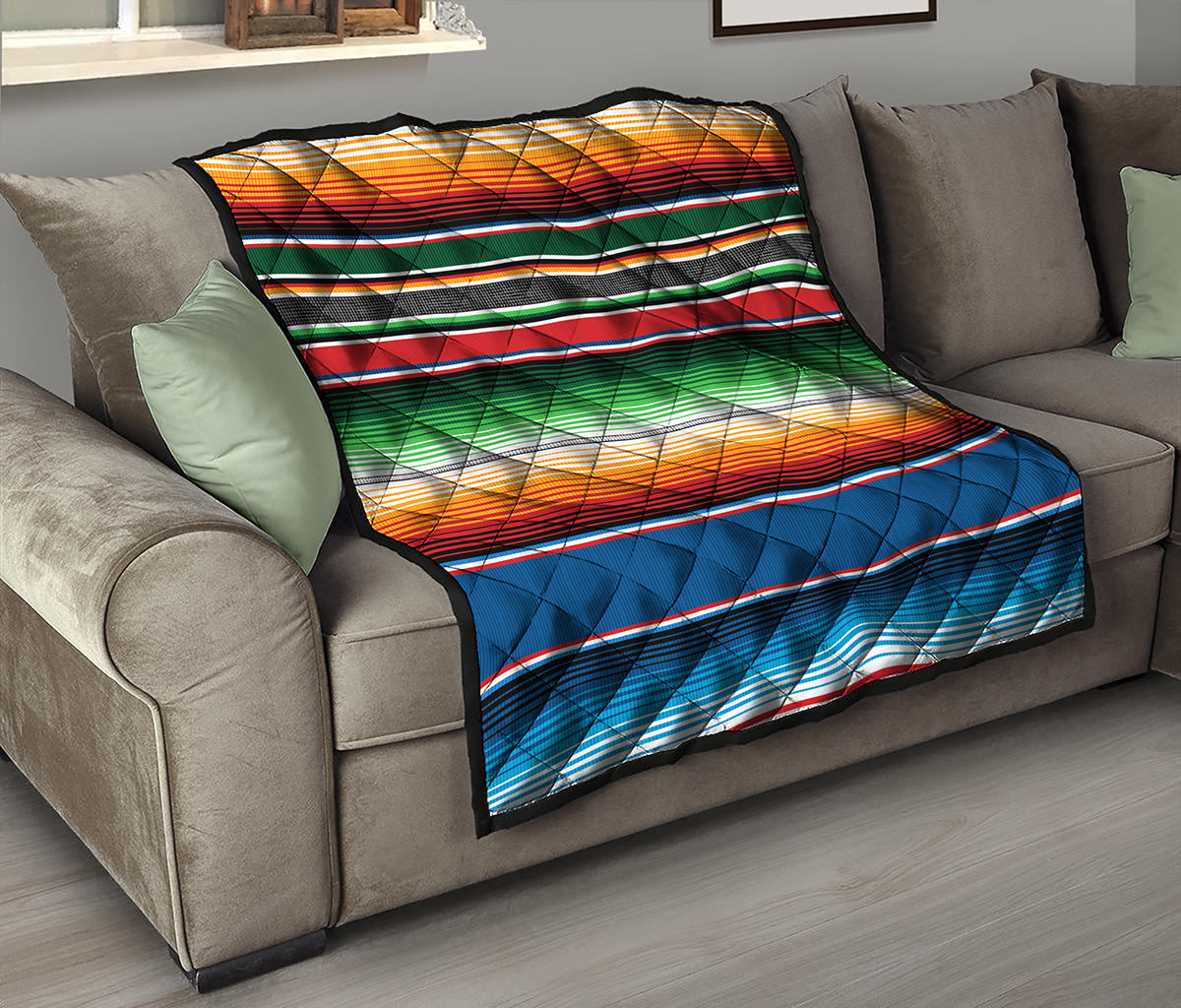 Vintage Mexican Blanket Pattern Print Quilt