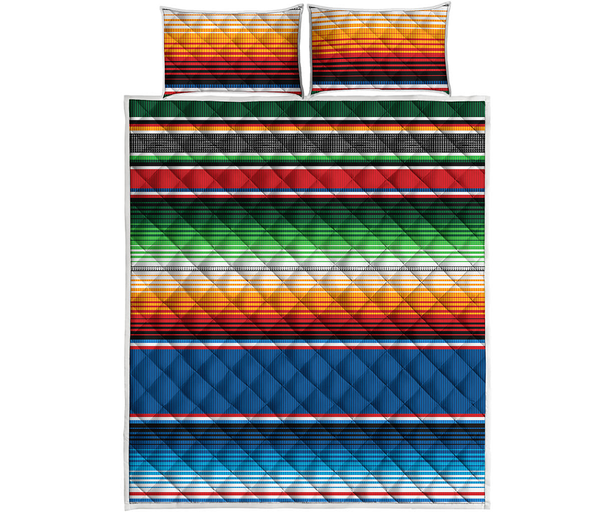 Vintage Mexican Blanket Pattern Print Quilt Bed Set