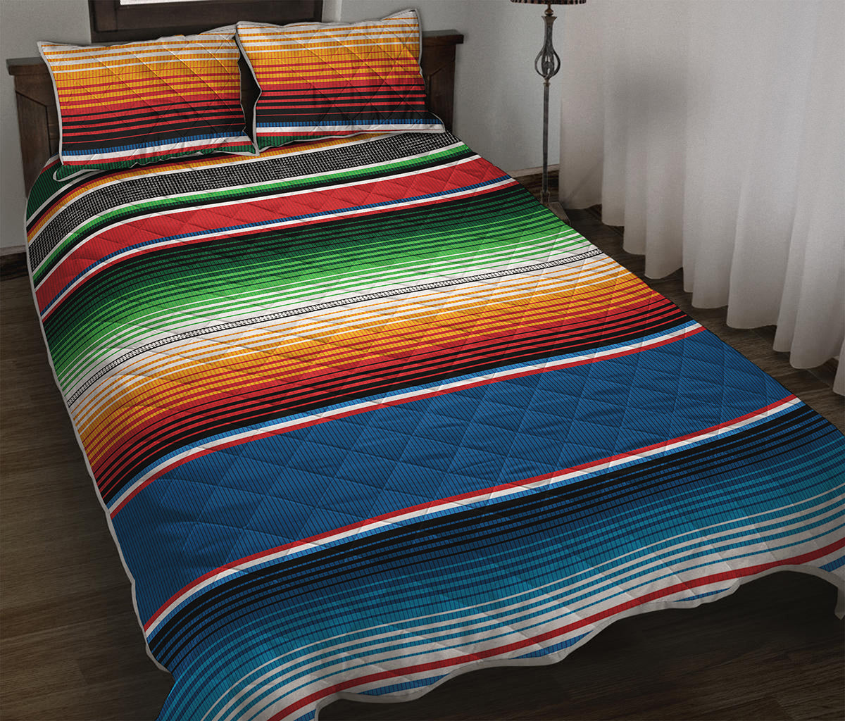 Vintage Mexican Blanket Pattern Print Quilt Bed Set
