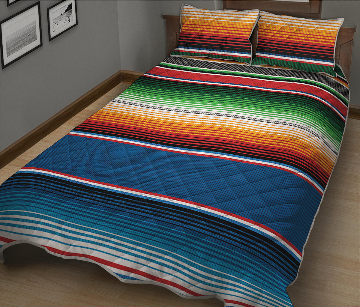 Vintage Mexican Blanket Pattern Print Quilt Bed Set