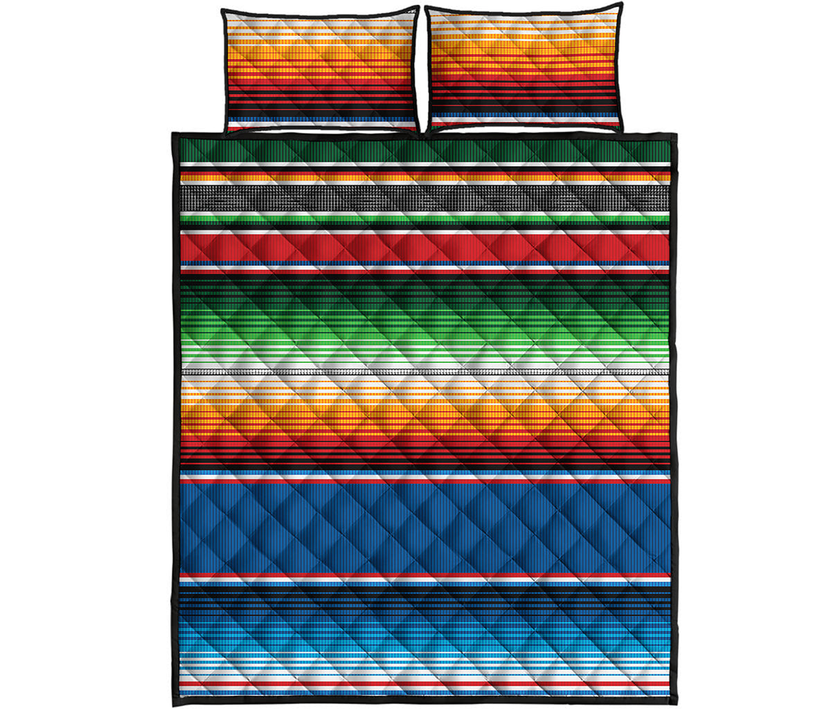 Vintage Mexican Blanket Pattern Print Quilt Bed Set