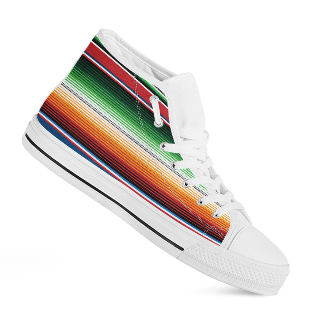 Vintage Mexican Blanket Pattern Print White High Top Shoes
