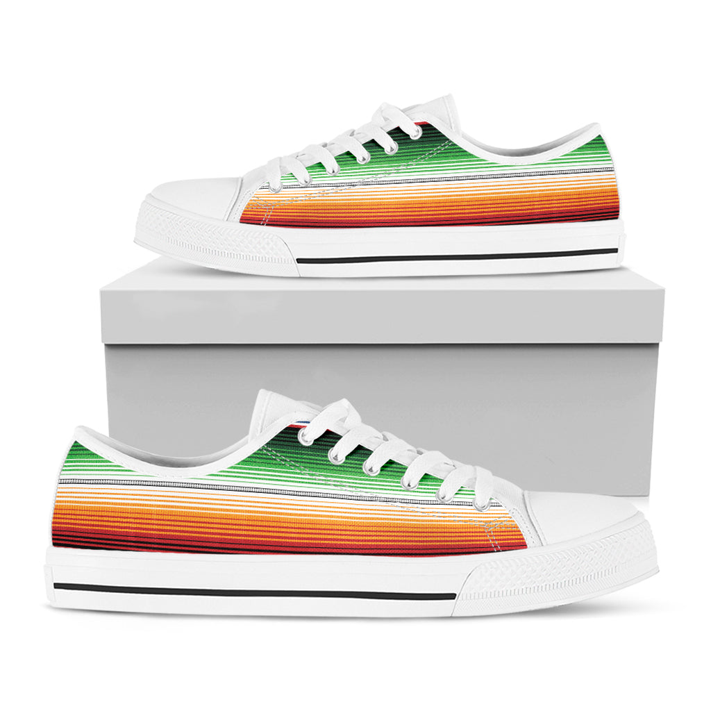 Vintage Mexican Blanket Pattern Print White Low Top Shoes