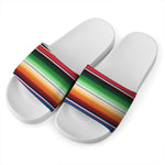 Vintage Mexican Blanket Pattern Print White Slide Sandals