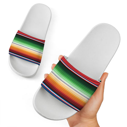 Vintage Mexican Blanket Pattern Print White Slide Sandals
