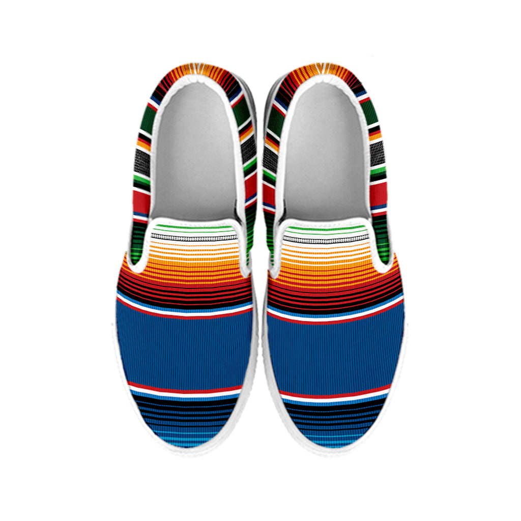 Vintage Mexican Blanket Pattern Print White Slip On Shoes