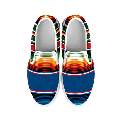 Vintage Mexican Blanket Pattern Print White Slip On Shoes