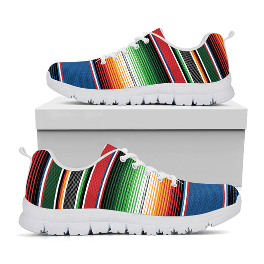 Vintage Mexican Blanket Pattern Print White Sneakers