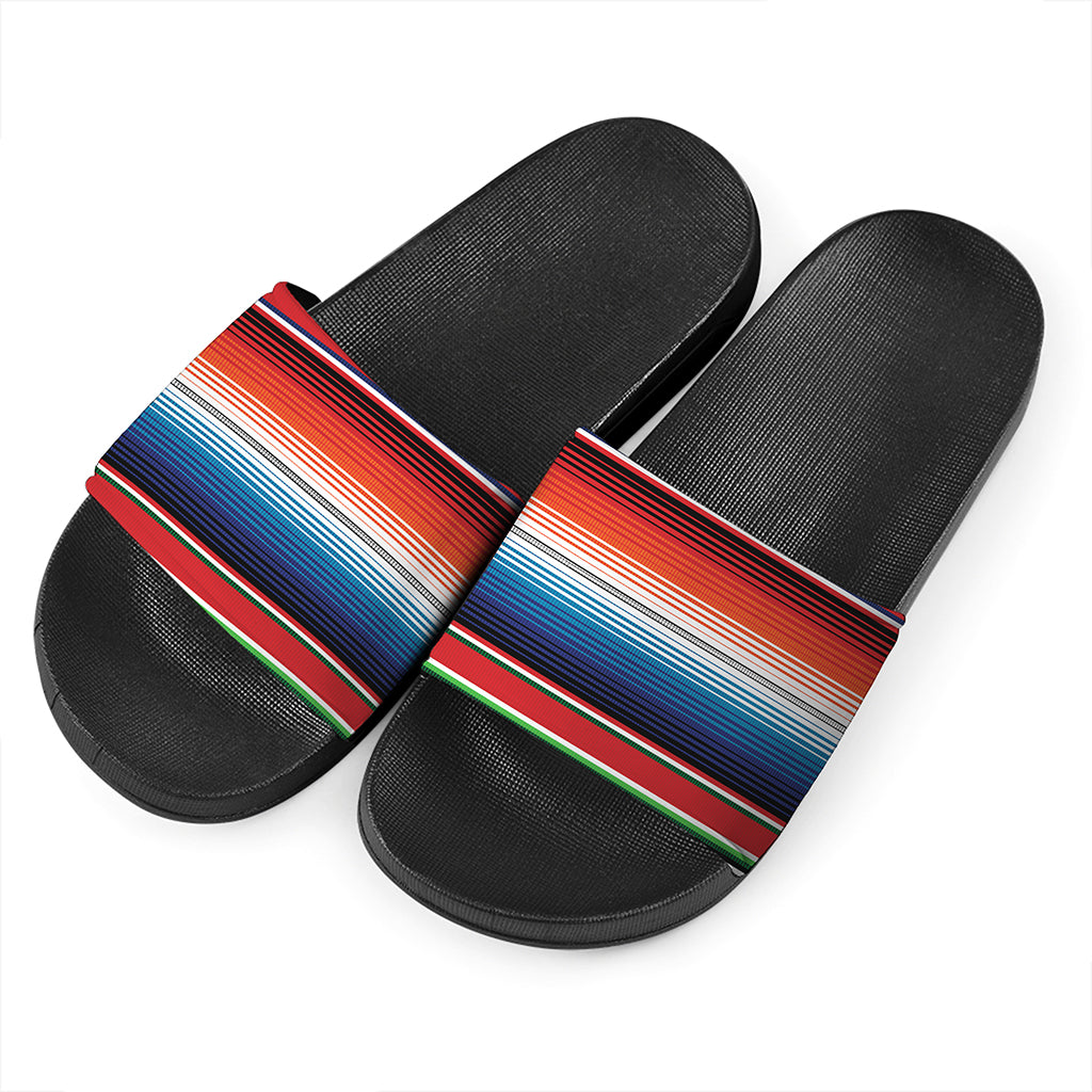 Vintage Mexican Serape Pattern Print Black Slide Sandals