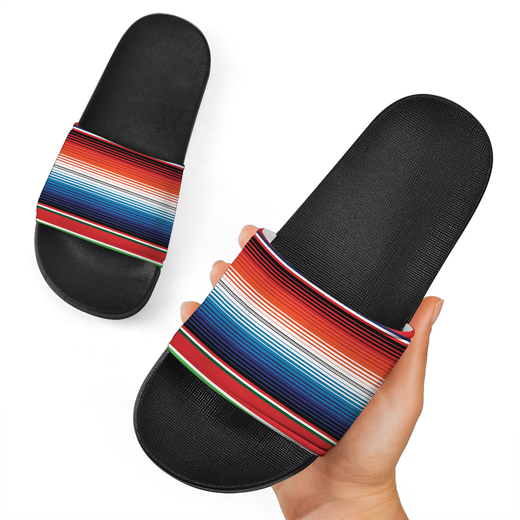 Vintage Mexican Serape Pattern Print Black Slide Sandals