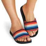 Vintage Mexican Serape Pattern Print Black Slide Sandals