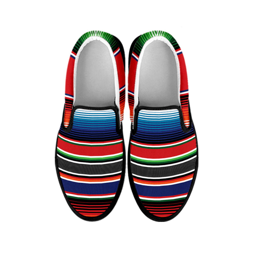 Vintage Mexican Serape Pattern Print Black Slip On Shoes