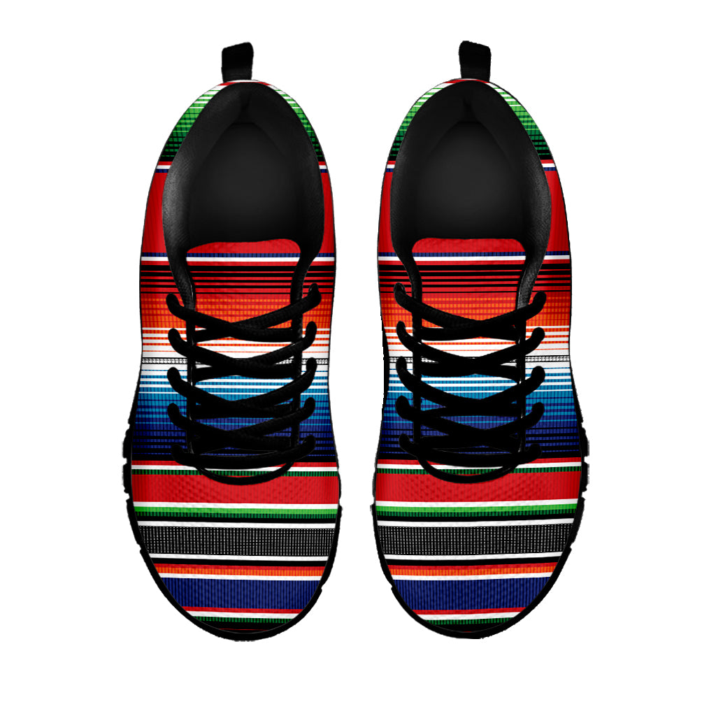 Vintage Mexican Serape Pattern Print Black Sneakers