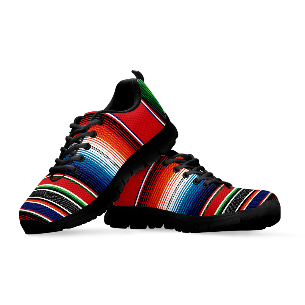 Vintage Mexican Serape Pattern Print Black Sneakers