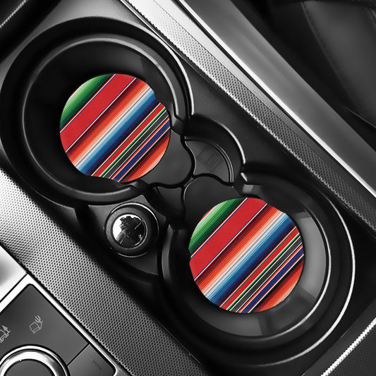 Vintage Mexican Serape Pattern Print Car Coasters