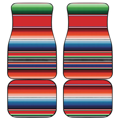 Vintage Mexican Serape Pattern Print Front and Back Car Floor Mats
