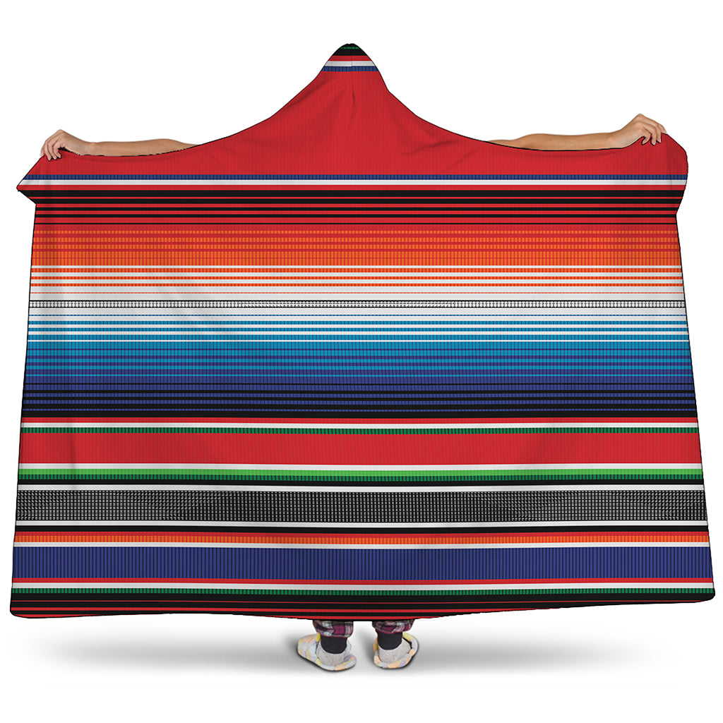 Vintage Mexican Serape Pattern Print Hooded Blanket