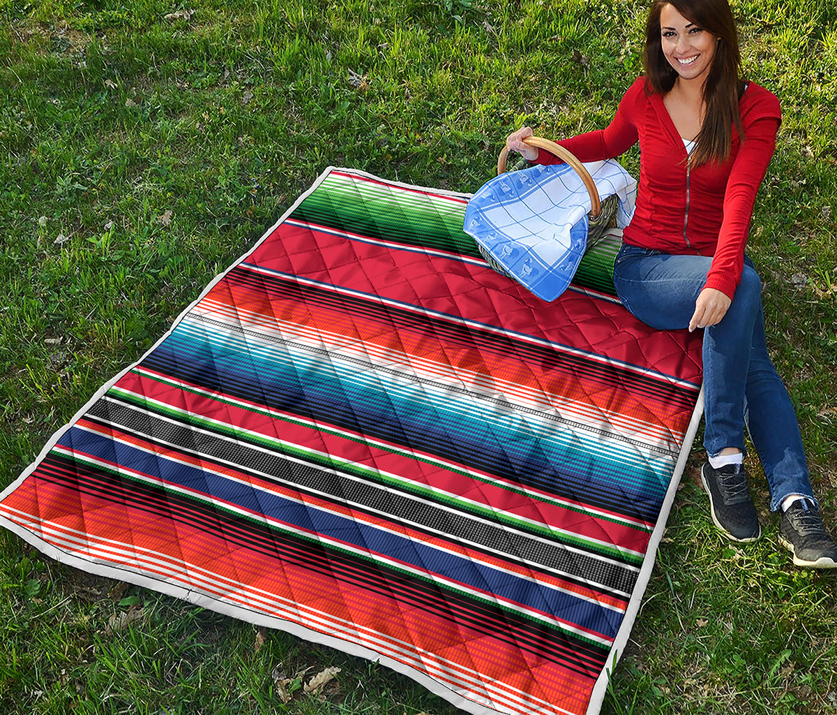 Vintage Mexican Serape Pattern Print Quilt