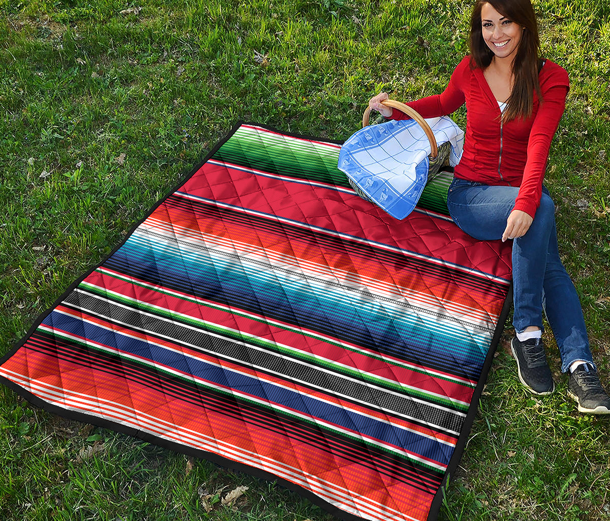 Vintage Mexican Serape Pattern Print Quilt