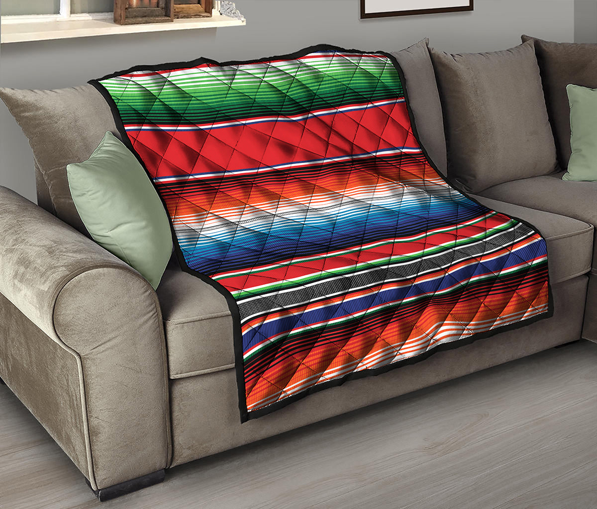 Vintage Mexican Serape Pattern Print Quilt