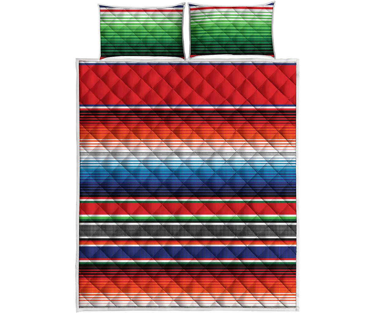 Vintage Mexican Serape Pattern Print Quilt Bed Set