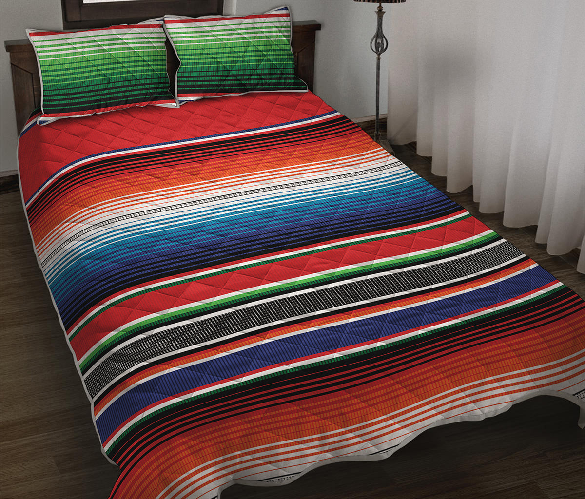 Vintage Mexican Serape Pattern Print Quilt Bed Set